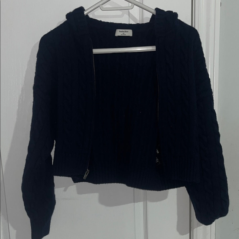 Sunday Best Black Cable Knit Zip Cardigan